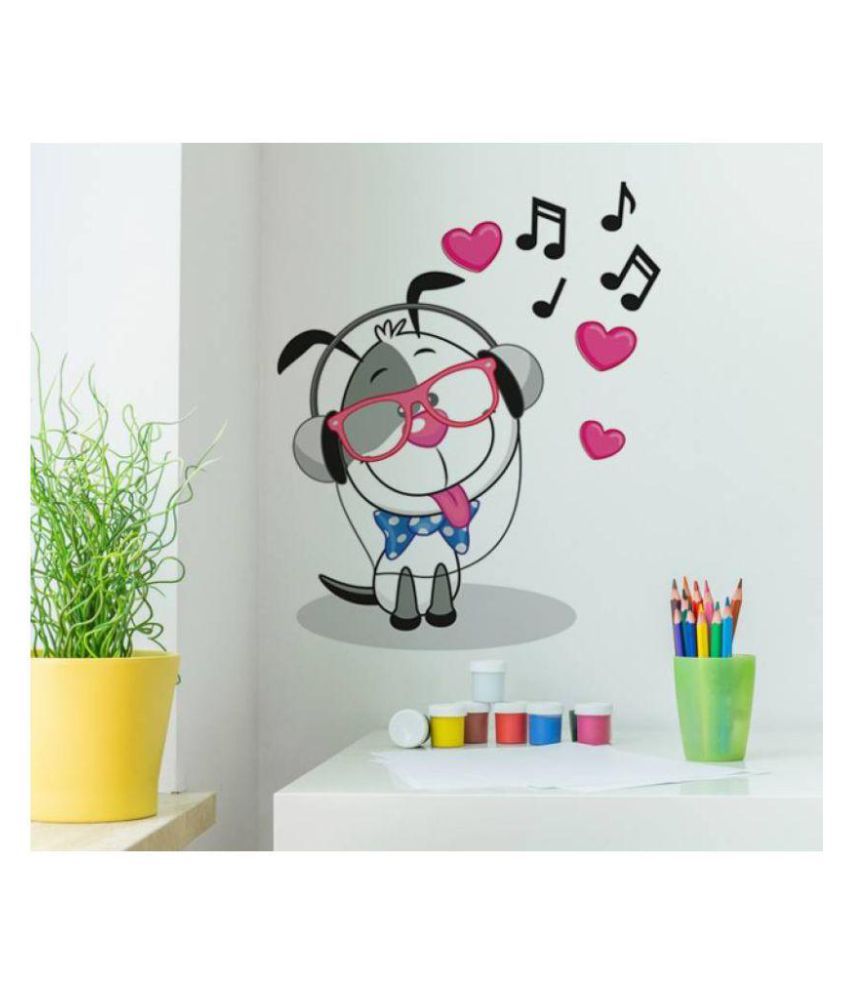    			Wallzone Music Teddy Cartoon Characters Sticker ( 75 x 60 cms )