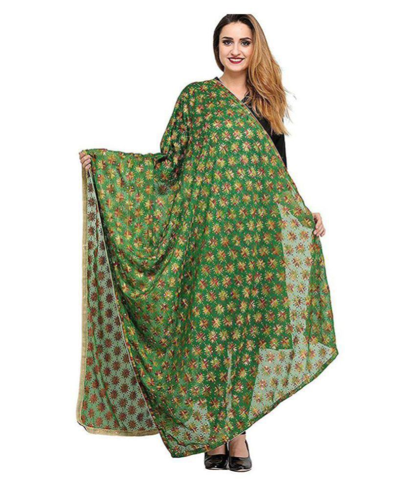 AZAD DYEING Green Chiffon Phulkari Dupatta Price in India - Buy AZAD ...