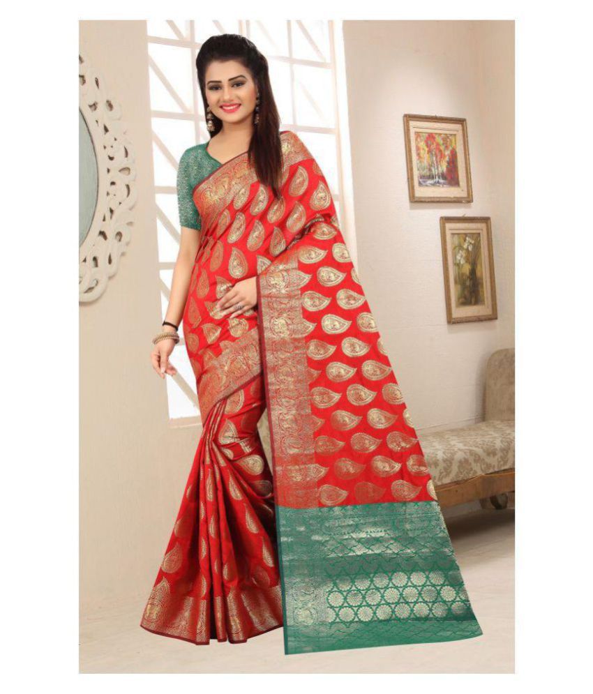     			Gazal Fashions Red Banarasi Silk Saree