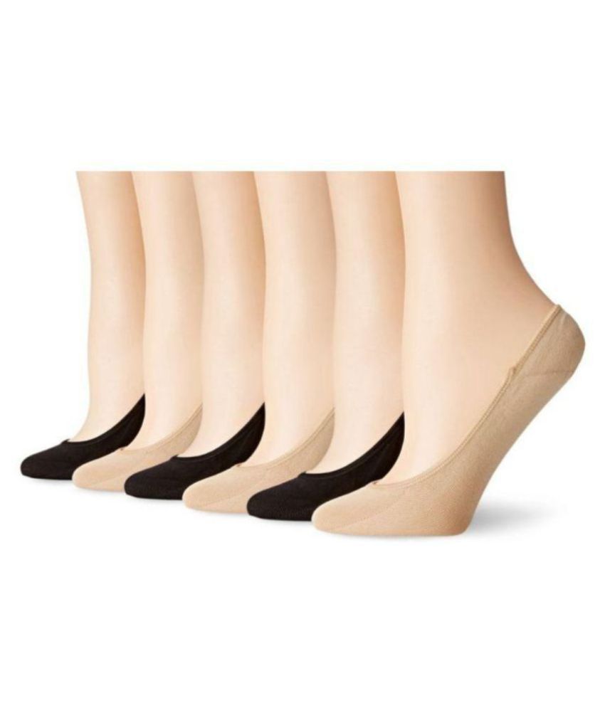    			Tahiro Black N Beige Cotton Footies Loafer Socks - Pack Of 6