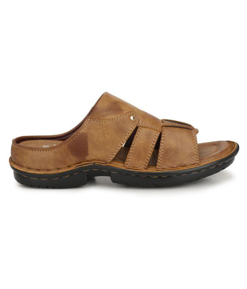 tan flip flops with black straps