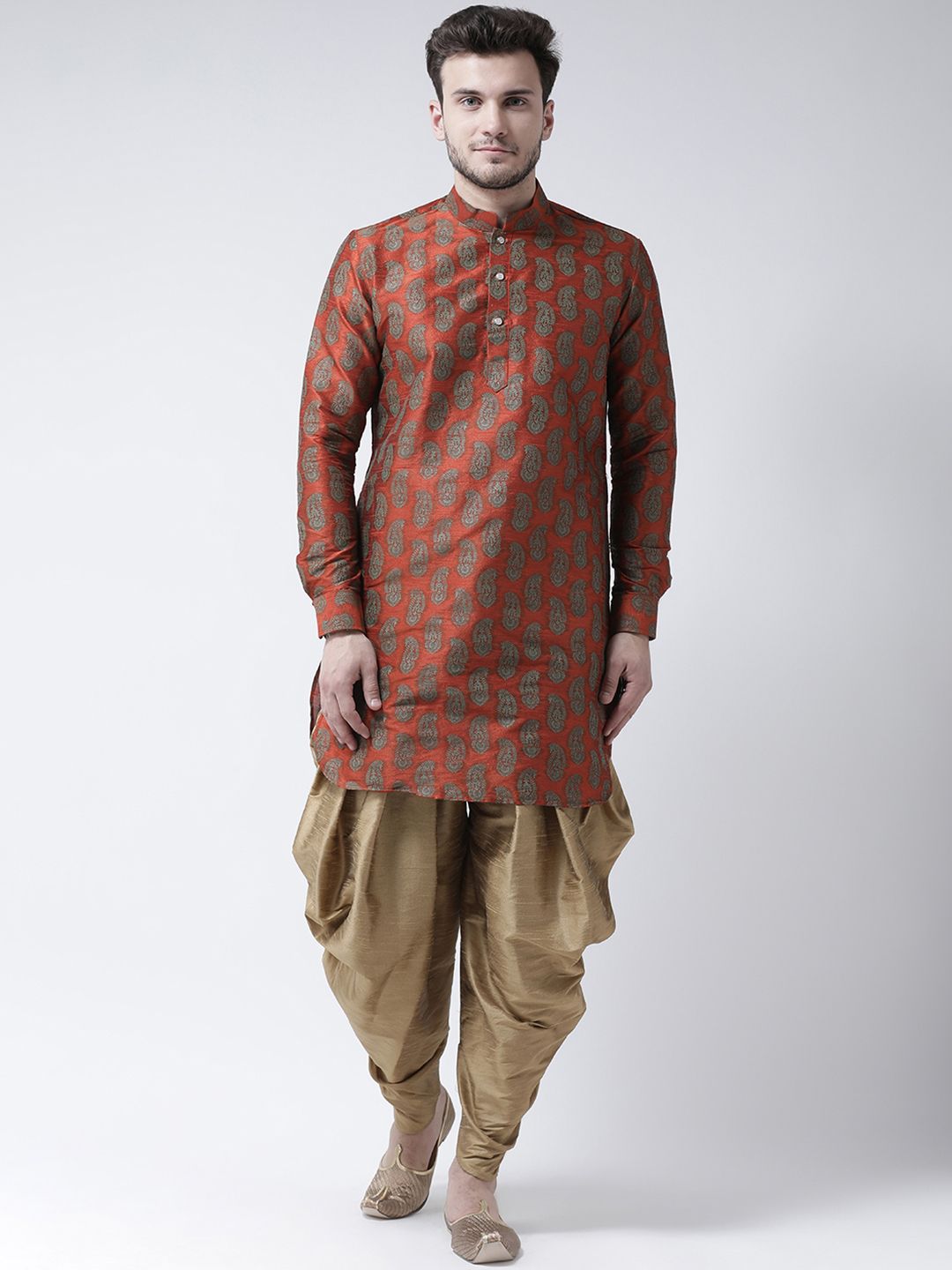     			Deyann Orange Silk Blend Kurta Pyjama Set