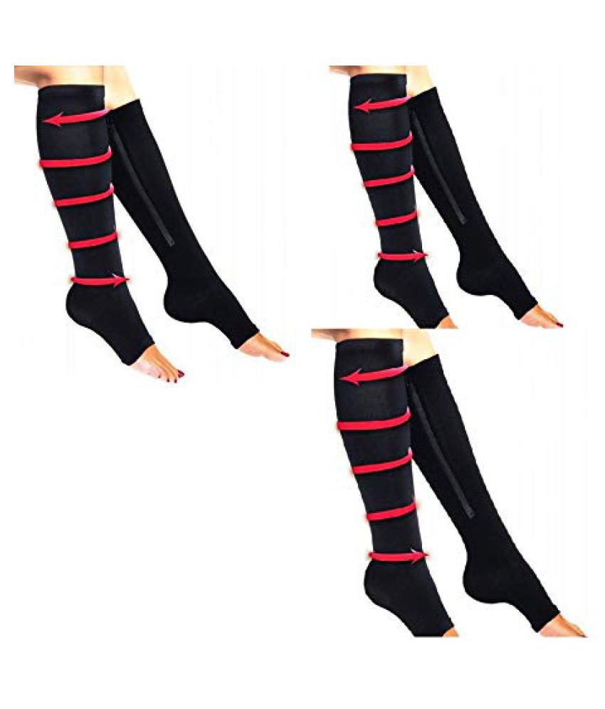 Easy On Zip compression Socks For Men Women With Toe Open Design Zipper Leg Support Knee-High Stockings-3Pair 