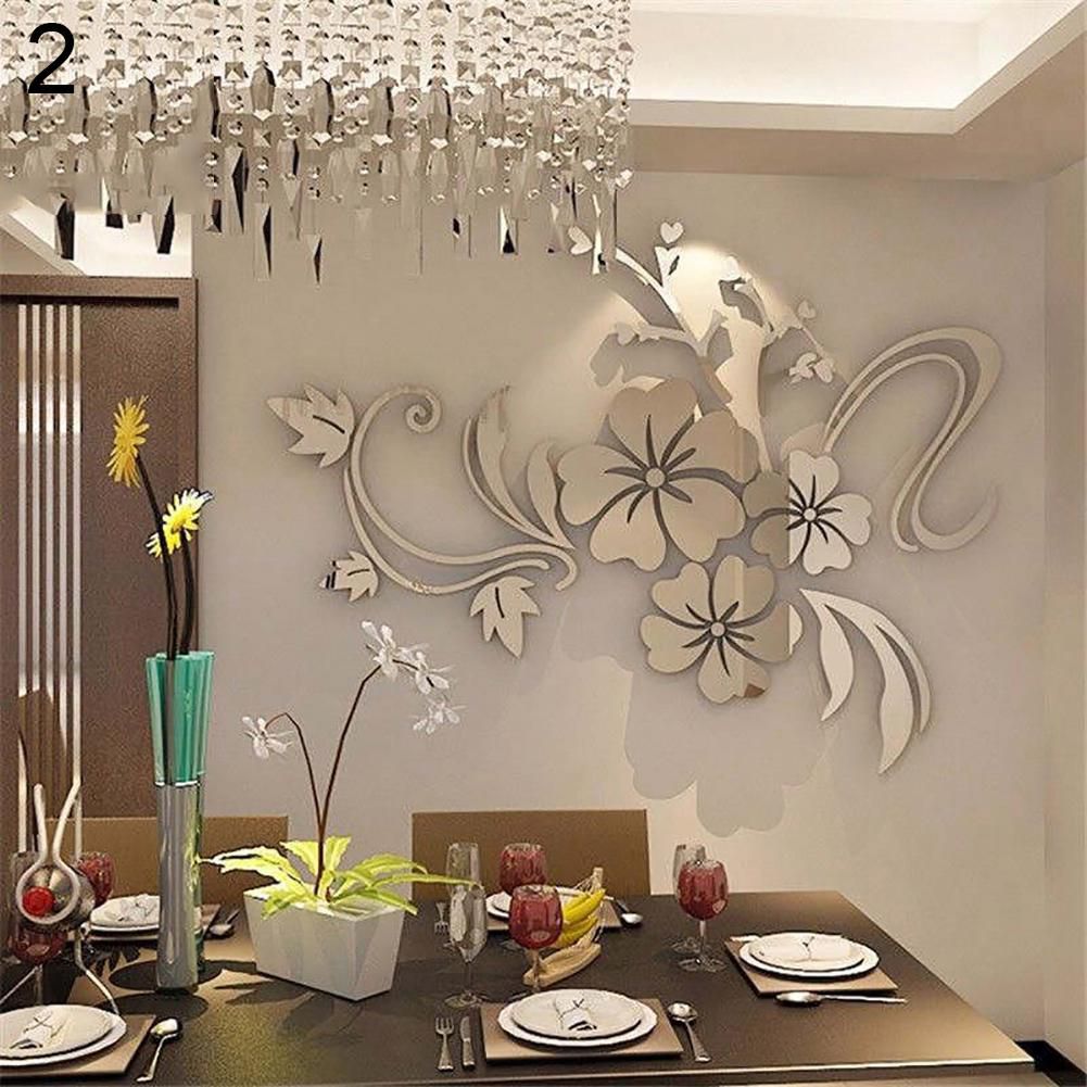 3D Mirror Flower Removable Wall Sticker Acrylic Art Decal