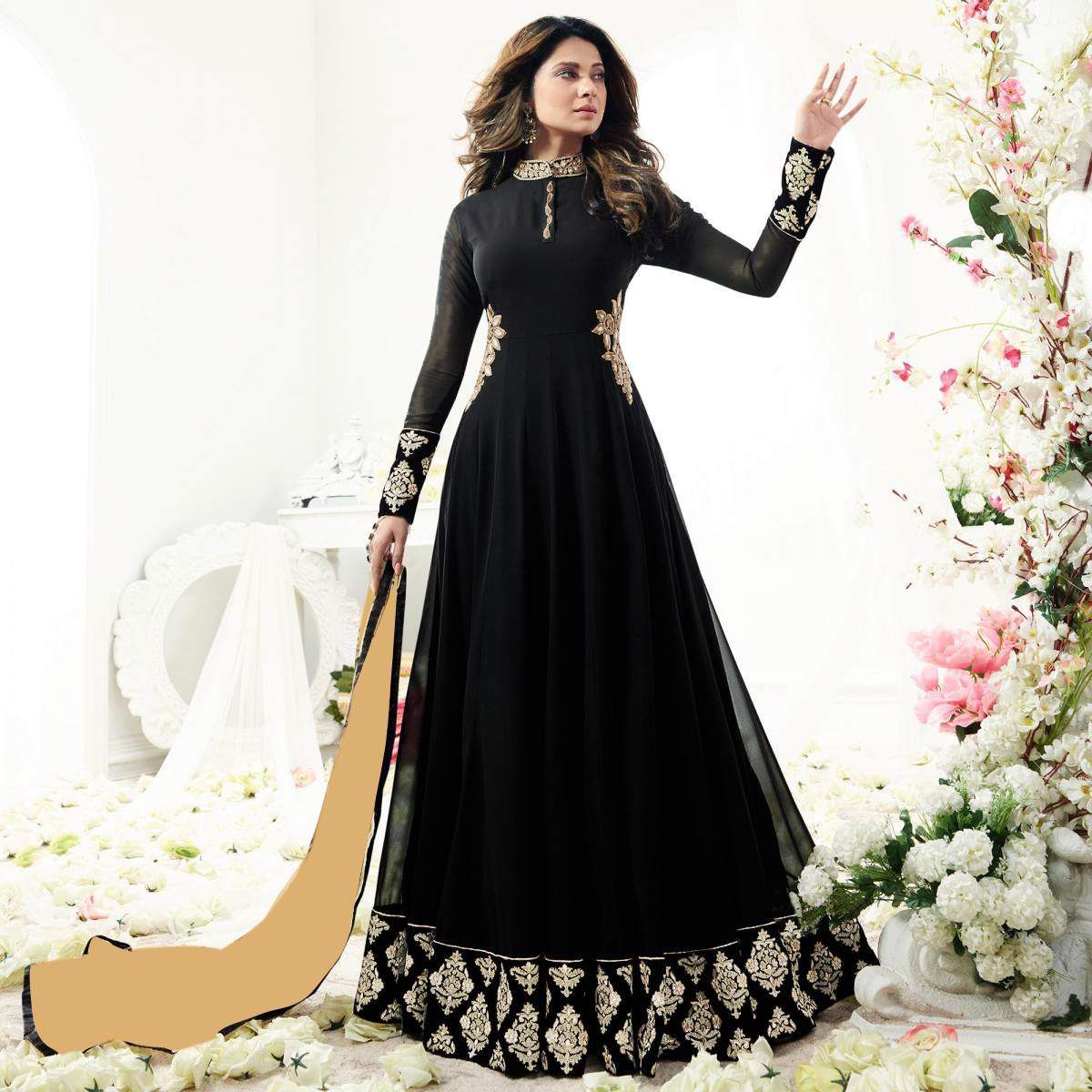 georgette black anarkali dress