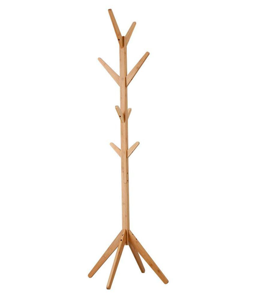     			House of Quirk Free Standing Bamboo Tree Shaped Display Coat Rack Hanger Stand with 4 Tiers 8 Hooks and Solid Feet for Clothes Scarves and Hats - Bamboo Beige