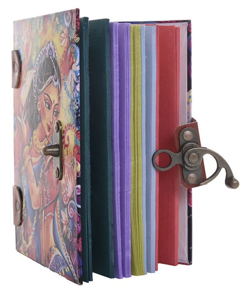 Women Print Cross Binding Diary With Personal Lock Journal