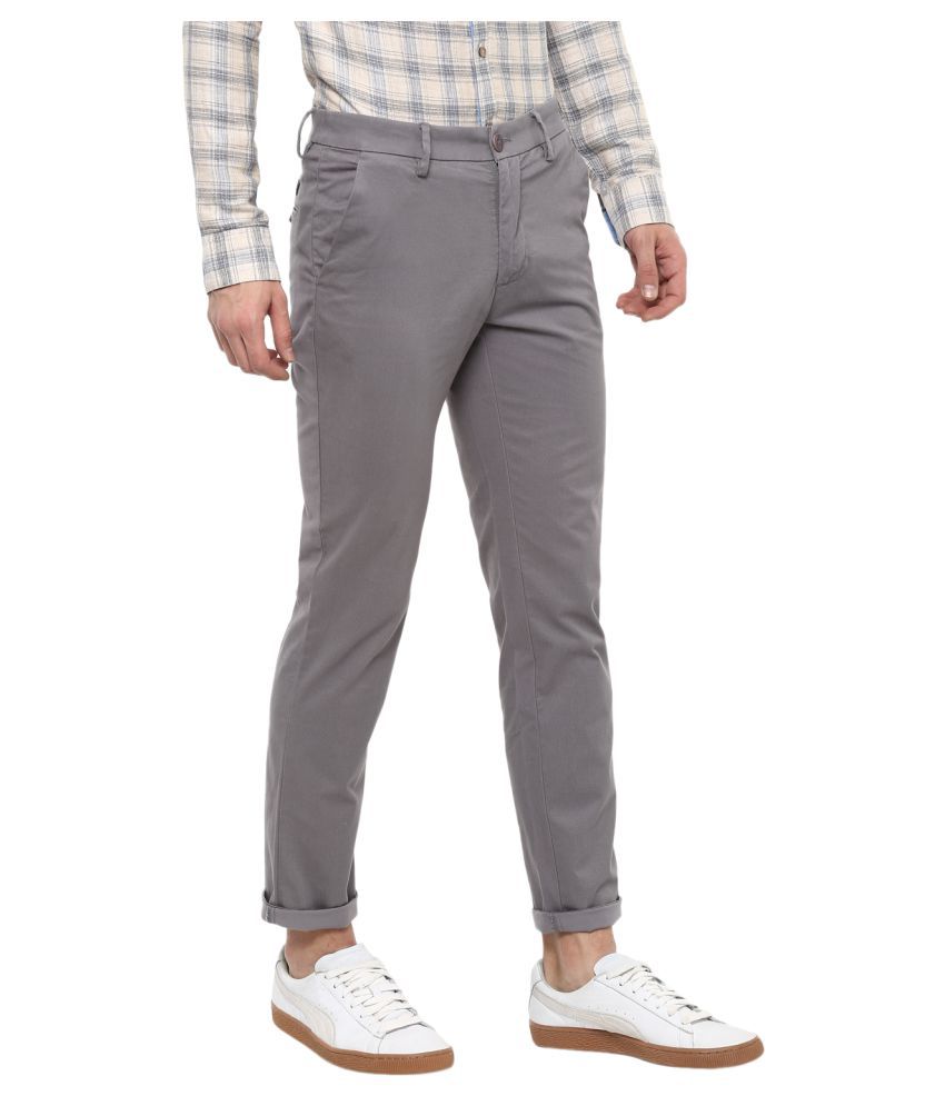 Red Chief Grey Slim -Fit Flat Trousers - Buy Red Chief Grey Slim -Fit ...