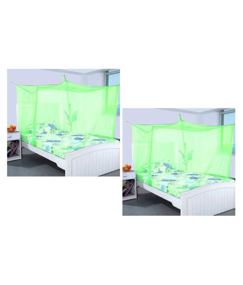     			E-Retailer Double Green Plain Mosquito Net Set of 2