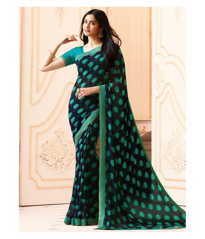     			Gazal Fashions Navy Georgette Saree