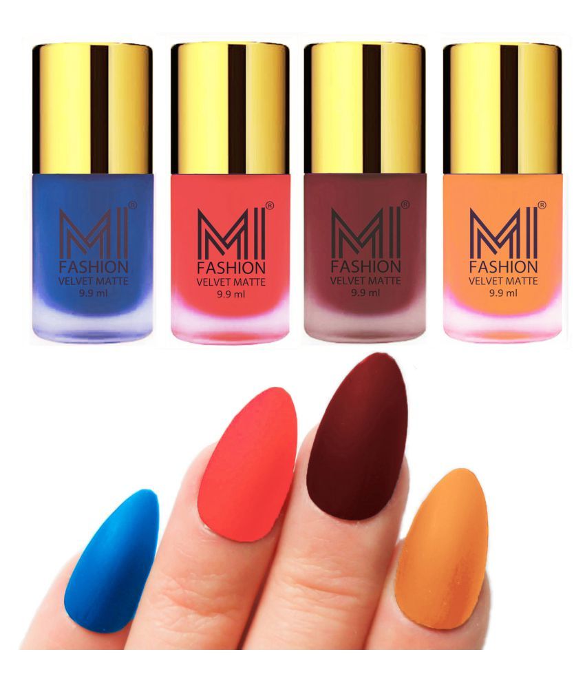     			MI FASHION Dull Rough Velvet Matte Nail Polish Navy Blue,Orange,Maroon,Saffron  Matte 39.6 ml Pack of 4