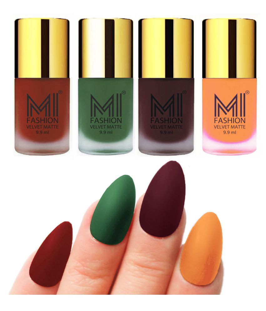     			MI FASHION Dull Rough Velvet Matte Nail Polish Cherry Red,Peach,Olive,Saffron Matte 39.6 ml Pack of 4