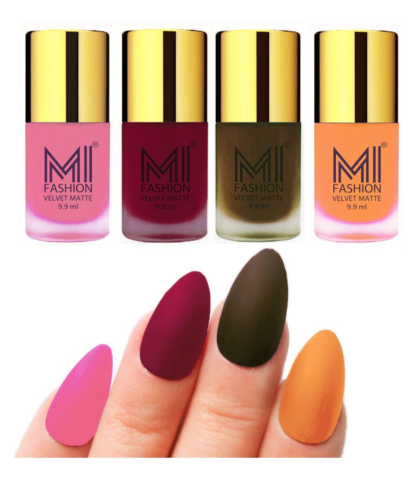     			MI FASHION Dull Rough Velvet Matte Nail Polish Baby Pink,Mauve,Dark Green,Saffron Matte 39.6 ml Pack of 4