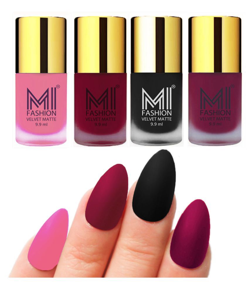     			MI FASHION Dull Rough Velvet Matte Nail Polish Baby Pink,Mauve,Black,Magenta Matte Pack of 4 mL