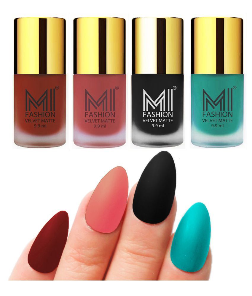     			MI FASHION Dull Rough Velvet Matte Nail Polish Red,Peach,Black,Sky Blue   Matte 39.6 ml Pack of 4