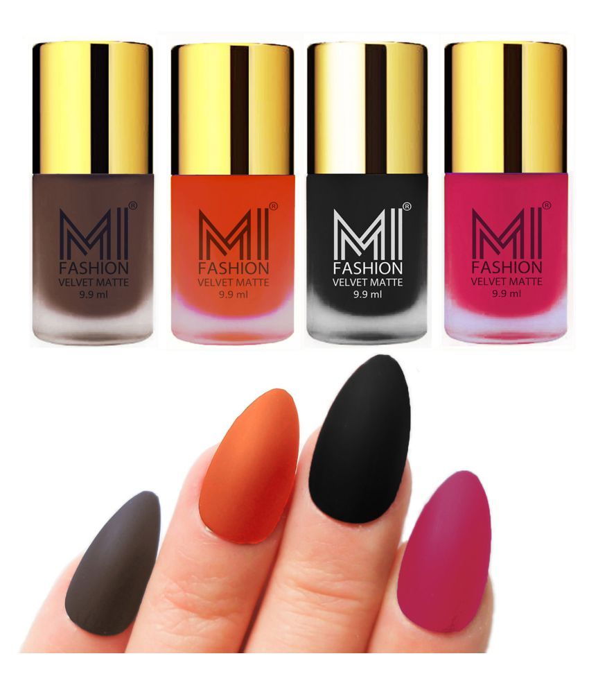     			MI FASHION Dull Rough Velvet Matte Nail Polish Coffee,Orange,Black,Pink Matte Pack of 4 mL