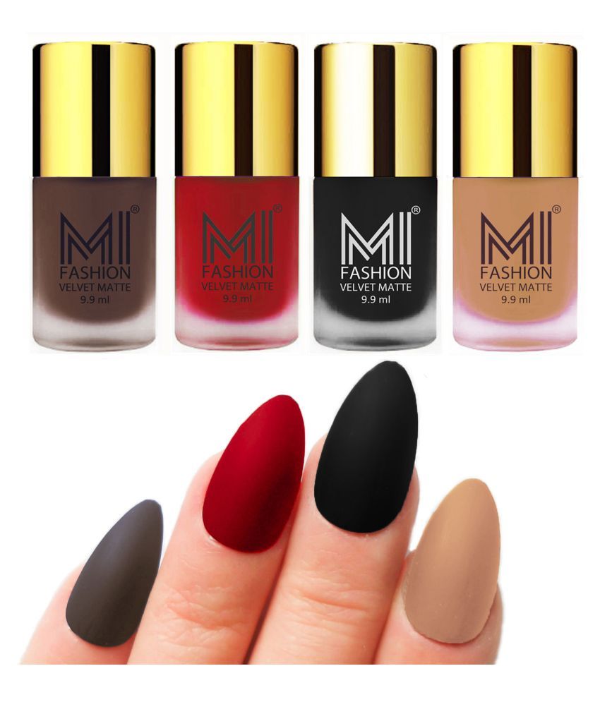     			MI FASHION Dull Rough Velvet Matte Nail Polish Coffee,Red,Black,Nude Matte 39.6 ml Pack of 4