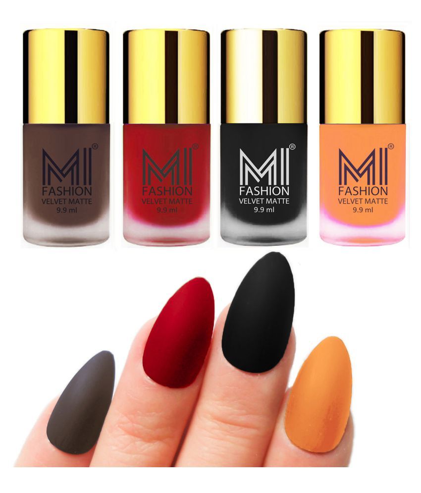     			MI FASHION Dull Rough Velvet Matte Nail Polish Coffee,Red,Black,Saffron Matte 39.6 ml Pack of 4