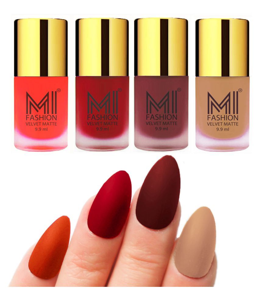     			MI FASHION Dull Rough Velvet Matte Nail Polish Orange,Red,Maroon,Saffron Matte 39.6 ml Pack of 4