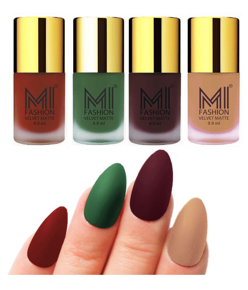     			MI FASHION Dull Rough Velvet Matte Nail Polish Cherry Red,Green,Wine,Saffron Matte 39.6 ml Pack of 4