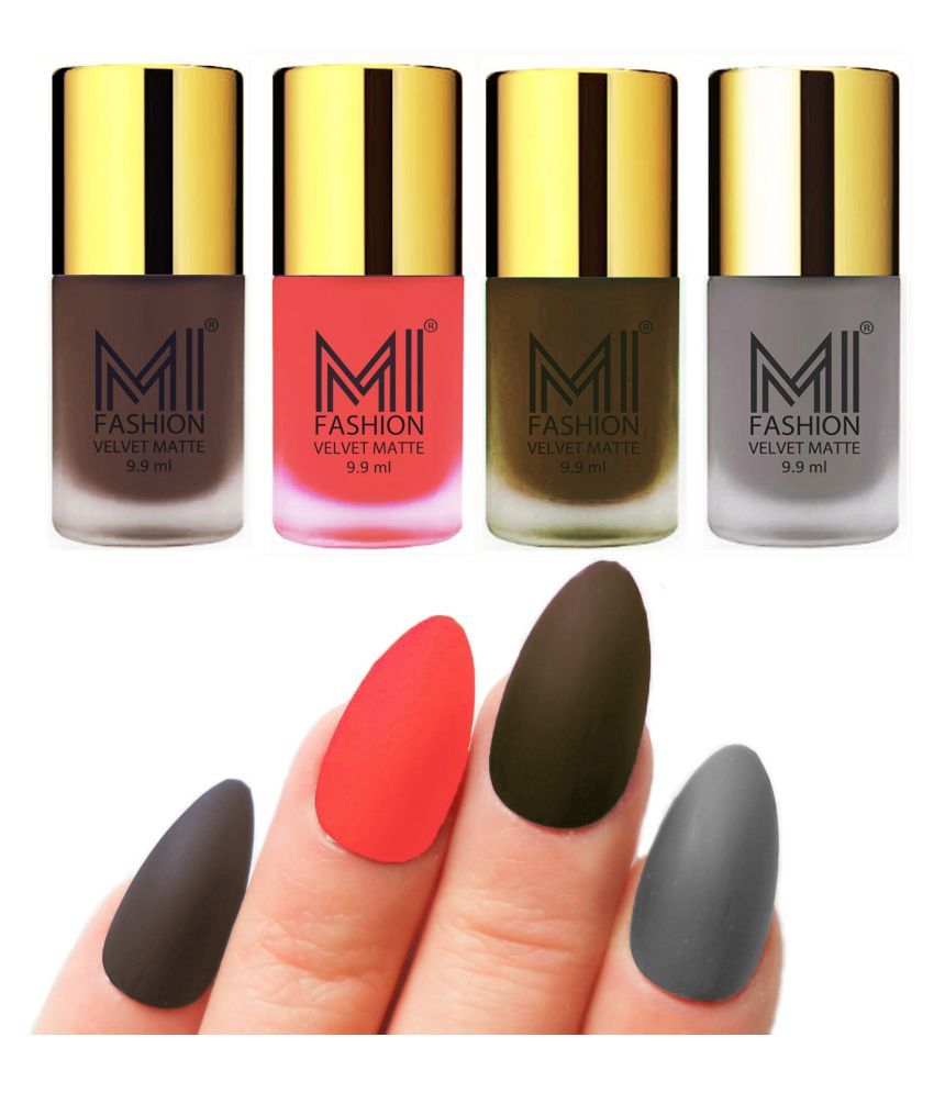     			MI FASHION Dull Rough Velvet Matte Nail Polish Coffee,Orange,Olive,Grey Matte Pack of 4 mL