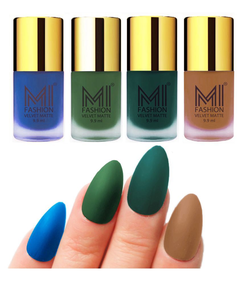     			MI FASHION Dull Rough Velvet Matte Nail Polish Navy Blue,Green,Dark Green,Nude Matte Pack of 4 mL