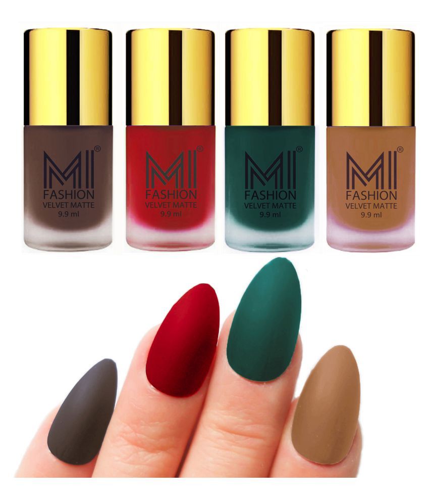     			MI FASHION Dull Rough Velvet Matte Nail Polish Coffee,Red,Dark Green,Nude Matte 39.6 ml Pack of 4