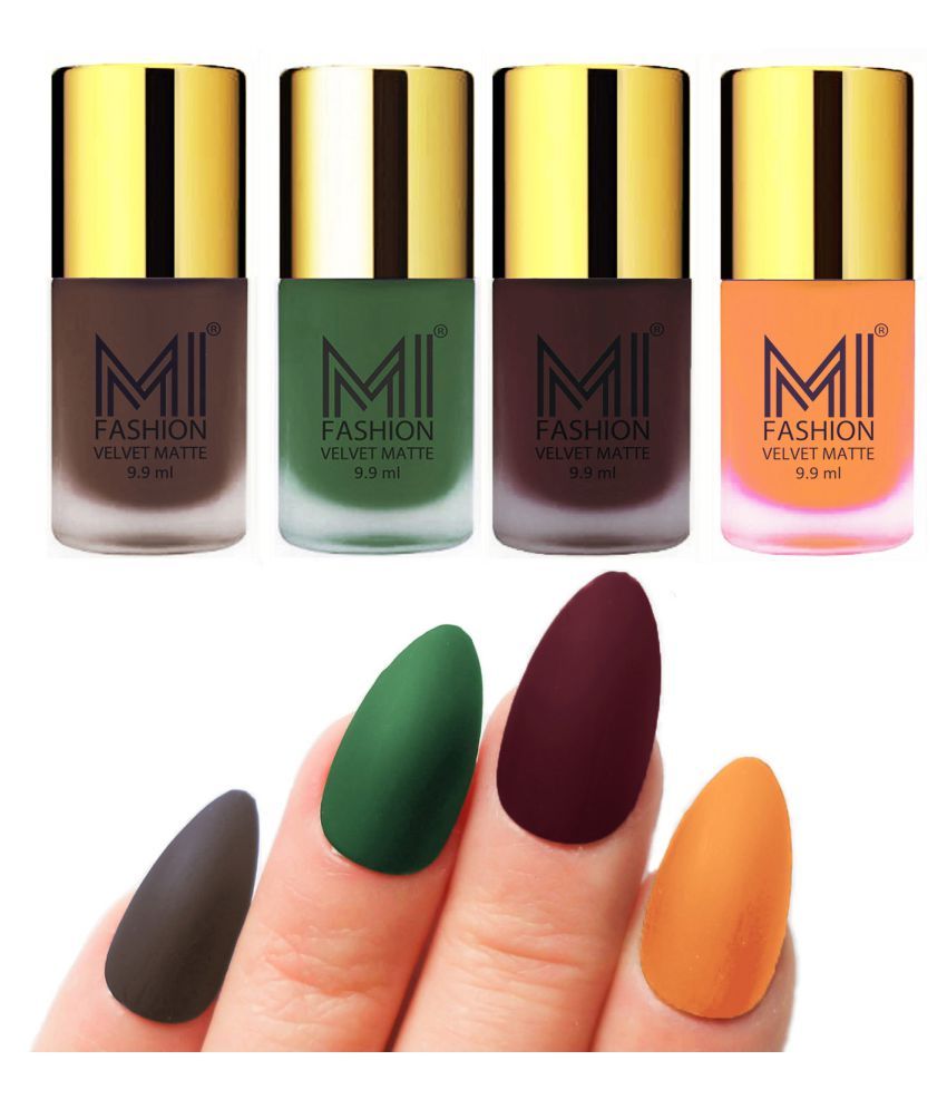     			MI FASHION Dull Rough Velvet Matte Nail Polish Coffee,Green,Wine,Saffron Matte 39.6 ml Pack of 4