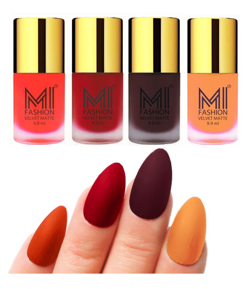     			MI FASHION Dull Rough Velvet Matte Nail Polish Orange,Red,Wine,Saffron Matte 39.6 ml Pack of 4