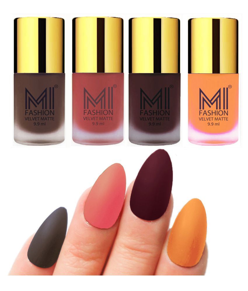     			MI FASHION Dull Rough Velvet Matte Nail Polish Coffee,Peach,Wine,Saffron Matte 39.6 ml Pack of 4