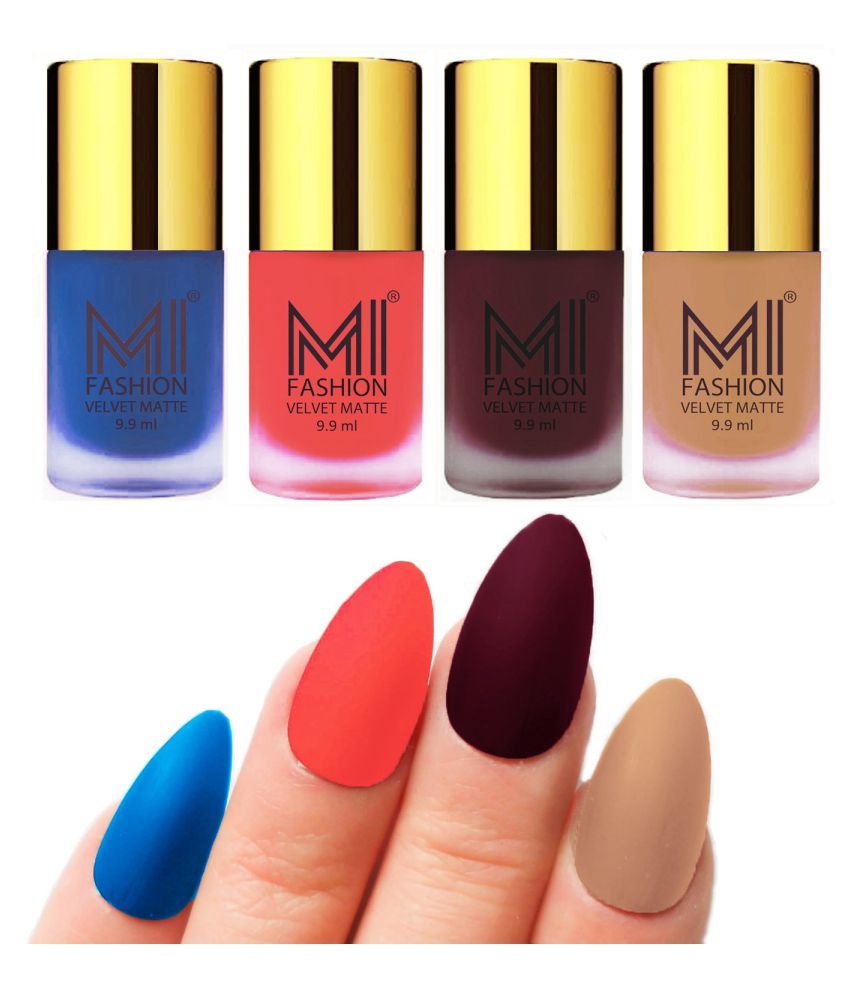     			MI FASHION Dull Rough Velvet Matte Nail Polish Navy Blue,Orange,Red Wine,Nude  Matte 39.6 ml Pack of 4