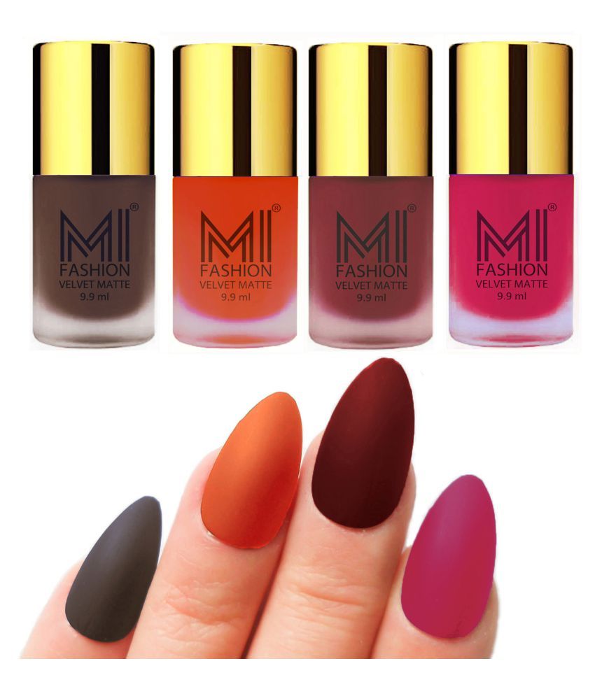     			MI FASHION Dull Rough Velvet Matte Nail Polish Coffee,Orange,Maroon,Pink Matte Pack of 4 mL