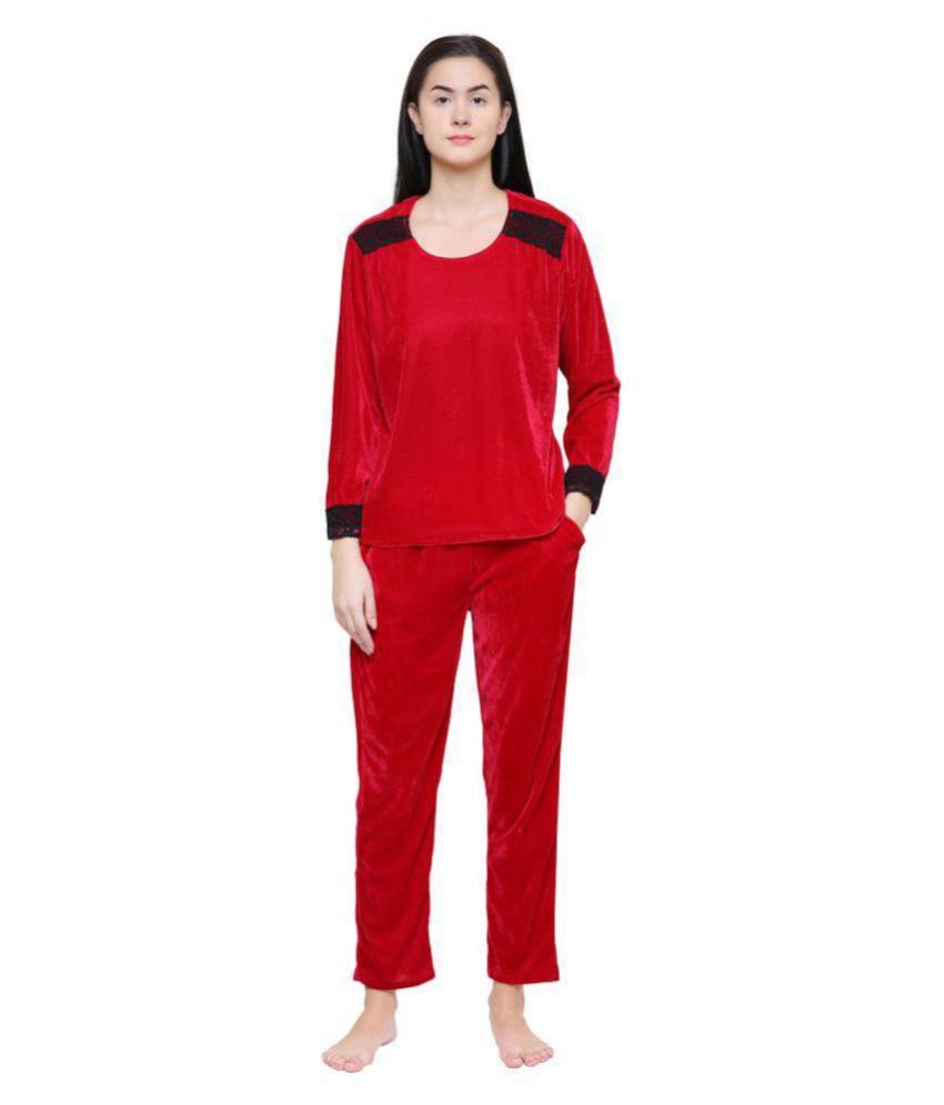 Buy Klamotten Velvet Nightsuit Sets Red Online at Best Prices in India Snapdeal