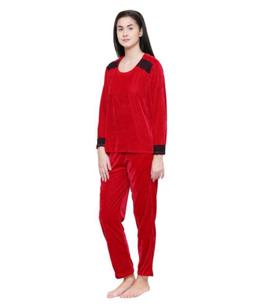 Buy Klamotten Velvet Nightsuit Sets Red Online at Best Prices in India Snapdeal
