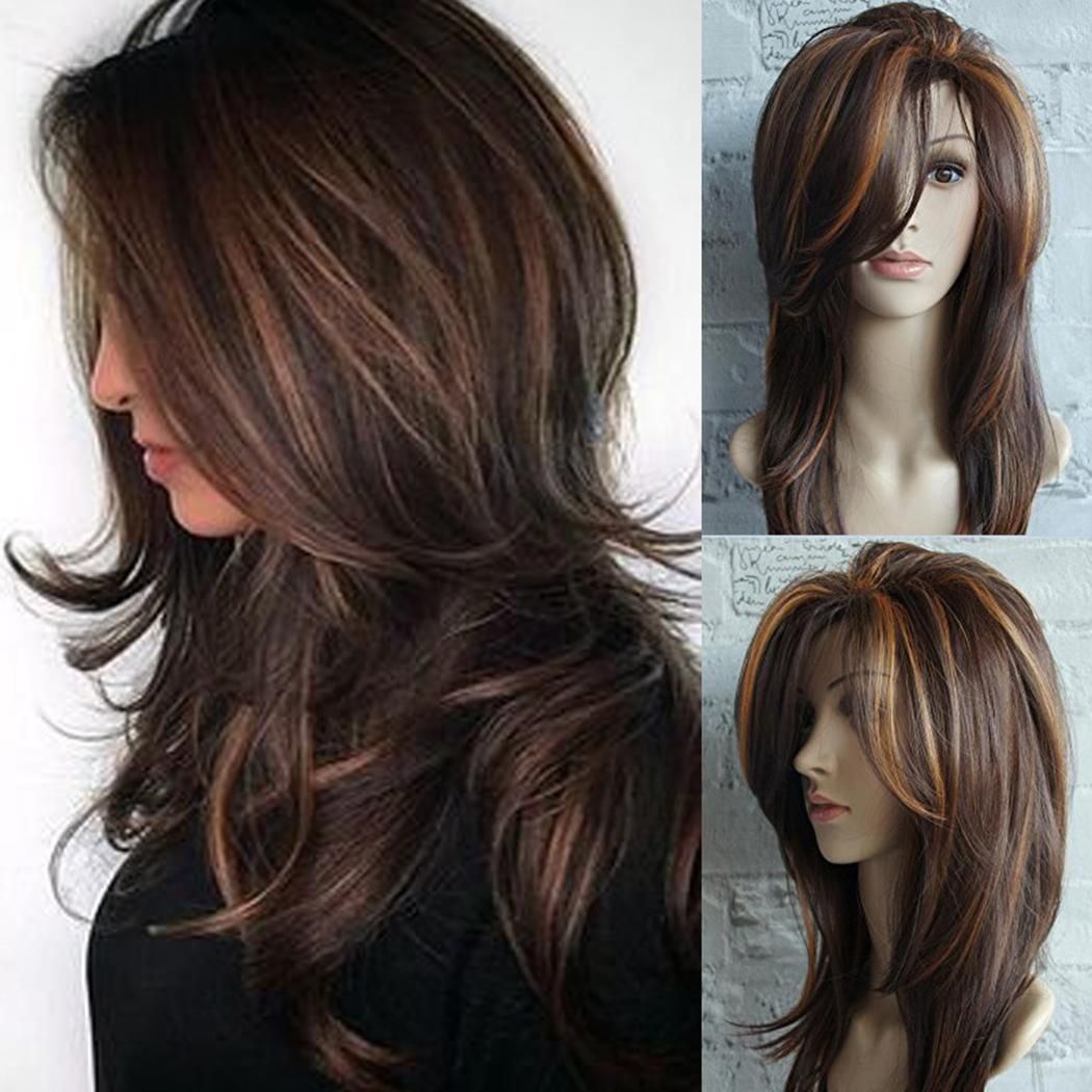 Women Synthetic Hair Wig Medium Length Curls Party Middle Part