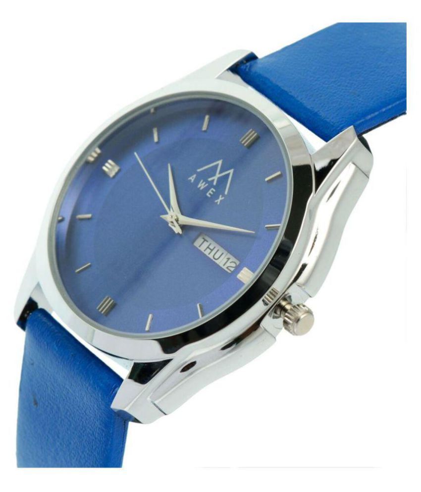men fashion ex306 blue leather analog men's watch