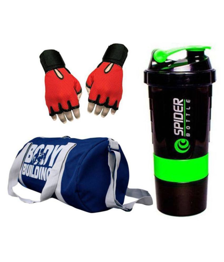 Combo of Bodybuilding Bag , Gloves and Spider Shaker, Gym & Fitness Kit