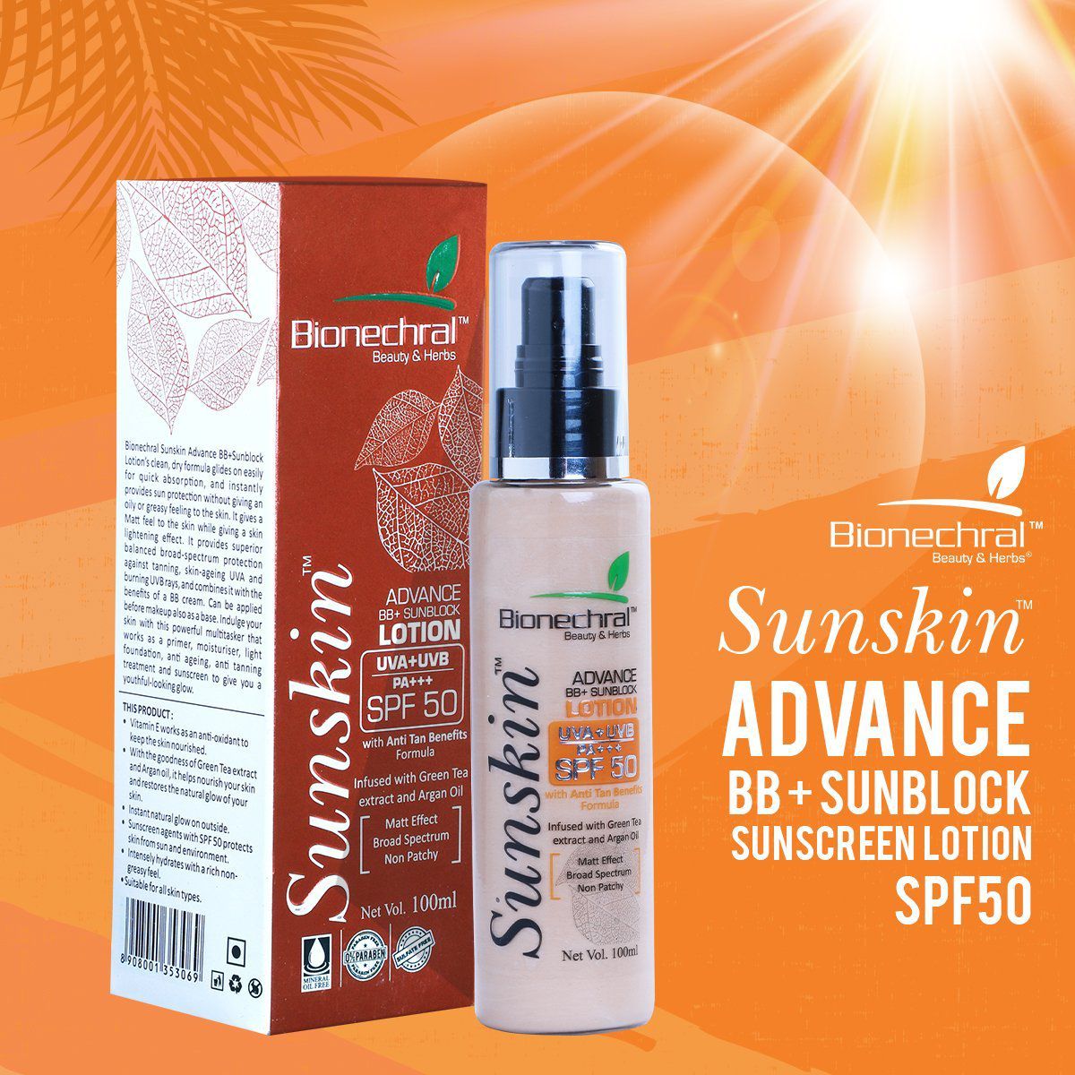 Bionechral Sunskin Advance BB+ Sunscreen Lotion SPF 50 PA+++ Medium 100 ml: Buy Bionechral 