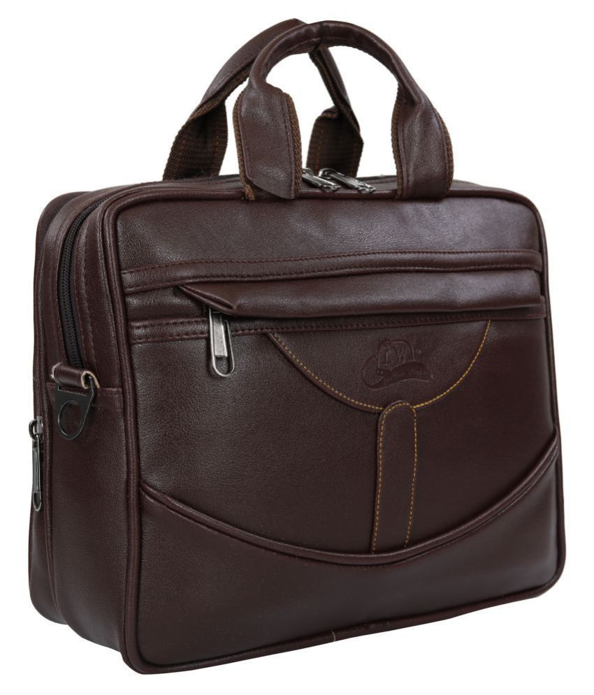     			Leather World office laptop bag Brown P.U. Office Bag
