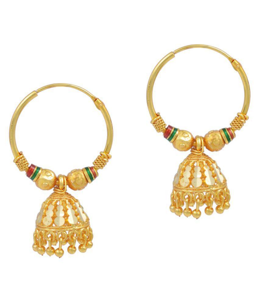 Dzinetrendz Gold Covered Brass Faux Kundan, Meena Work Hoop Bali Fusion 