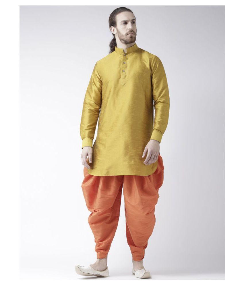     			Deyann Yellow Silk Blend Dhoti Kurta Set