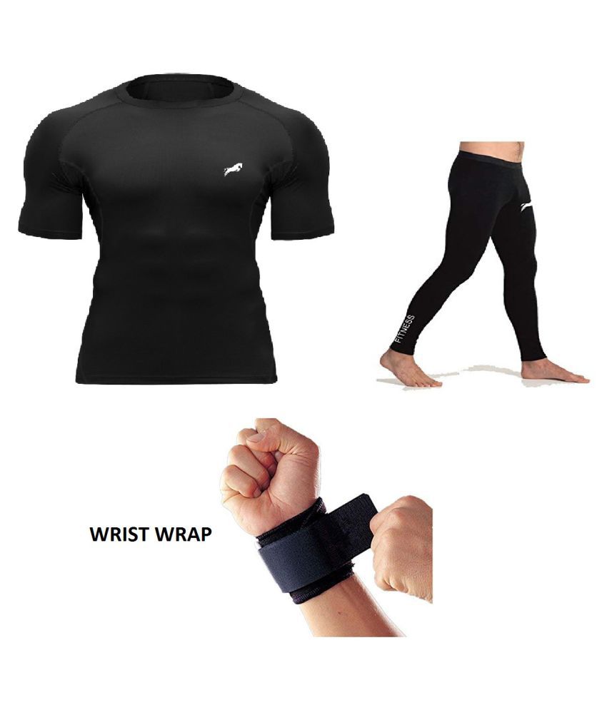     			Just rider Gym 1 Half Sleeve T-Shirt with 1 Lower 1Pcs  Wrist wrap Free  (Pack of 3)