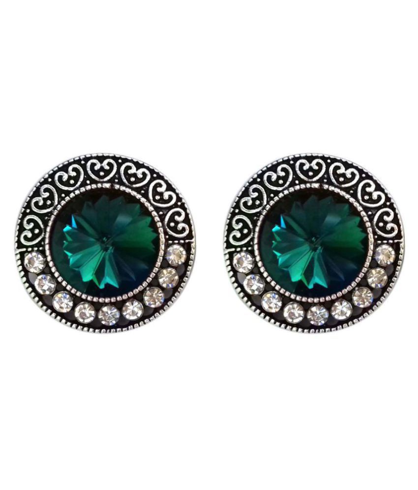 Trendy Green & White Colour Crystal Stone Stud Earrings For Women & Girls