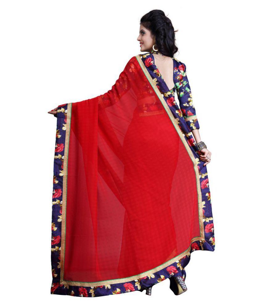 Kalpana Creation Red Chiffon Saree Buy Kalpana Creation Red Chiffon