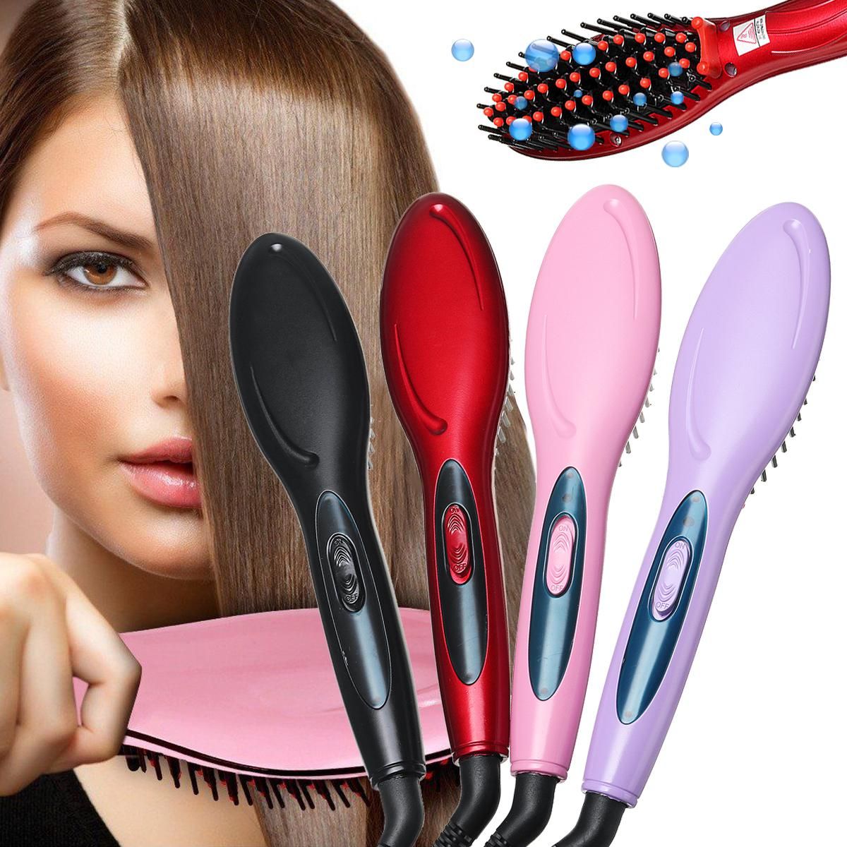 US/EU Plug Ceramic Anion Brush Hair Straightener Electric Heating Comb