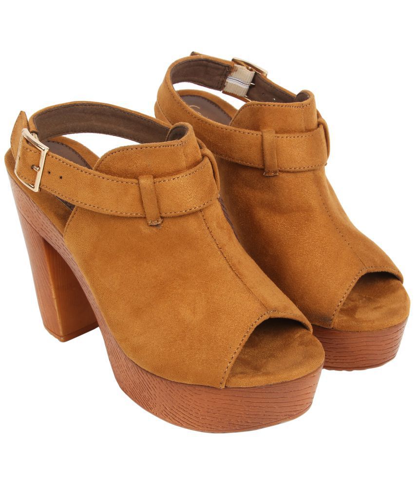 tan block heel pumps