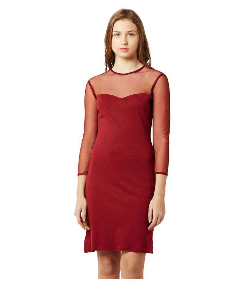 Miss Chase Cotton Maroon Shift Dress