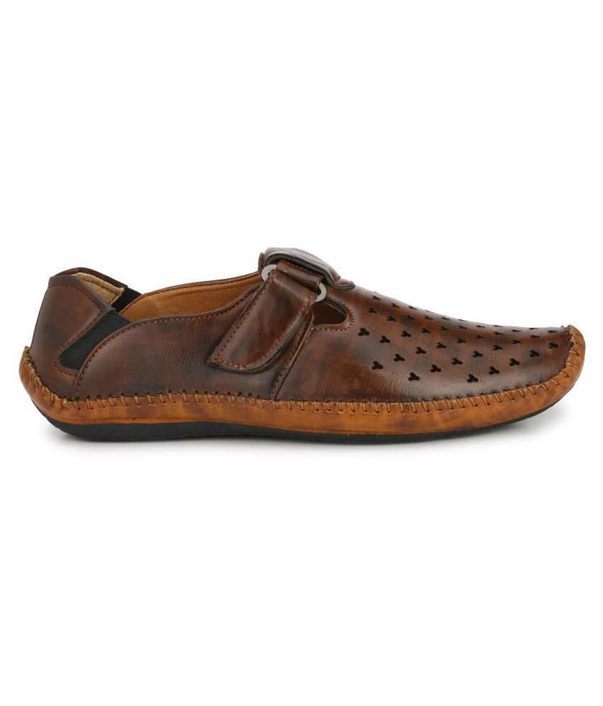 bucik men brown synthetic slip on leather sandals