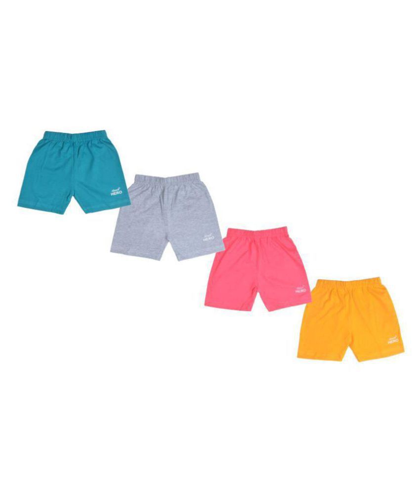     			Sathiyas 100% Cotton Blue, Grey, Pink & Yellow Boys Shorts Pack of 4