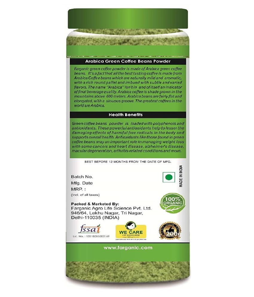 FARGANIC 100 Certified Organic Arabica Green Coffee Beans Powder for